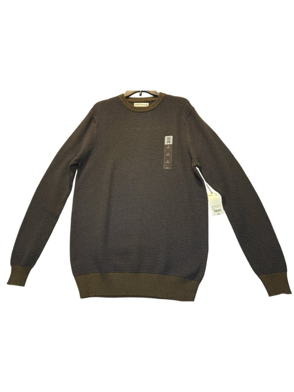 Mutual Weave Mens Large Tall Big & Tall Olive Navy Sweater Waffle Texture